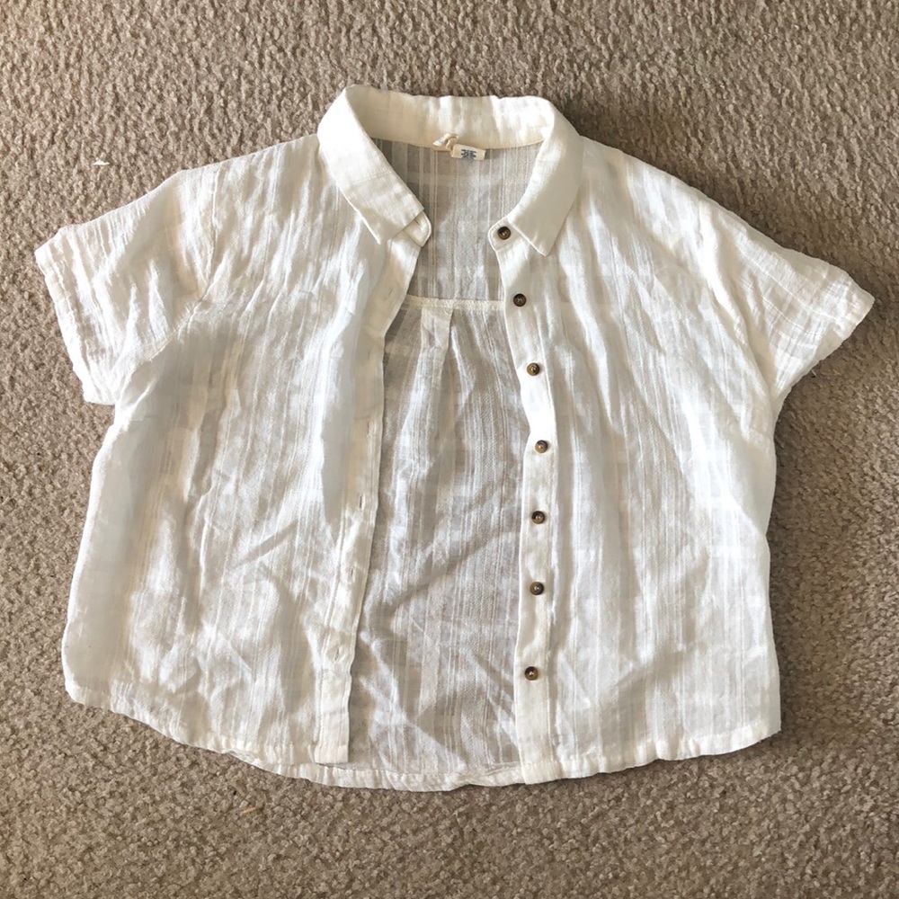 Cropped white button down